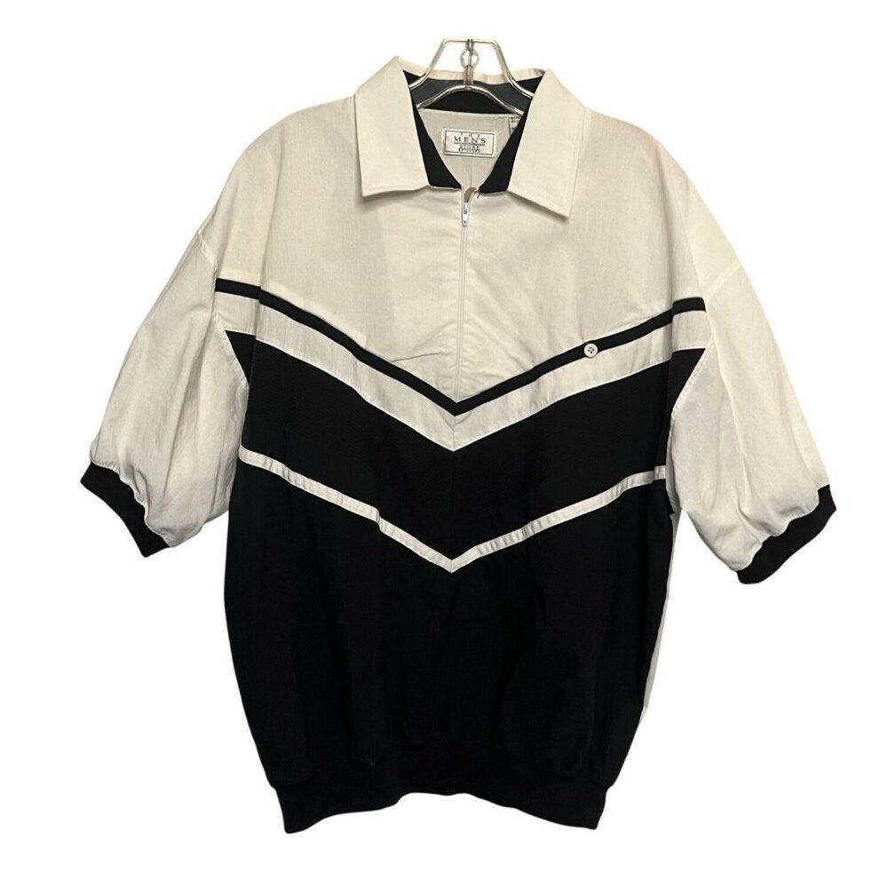 VTG Mens Store At Sears Chevron Pullover Shirt L Black/White 1/2 Zip Grandpa NWT